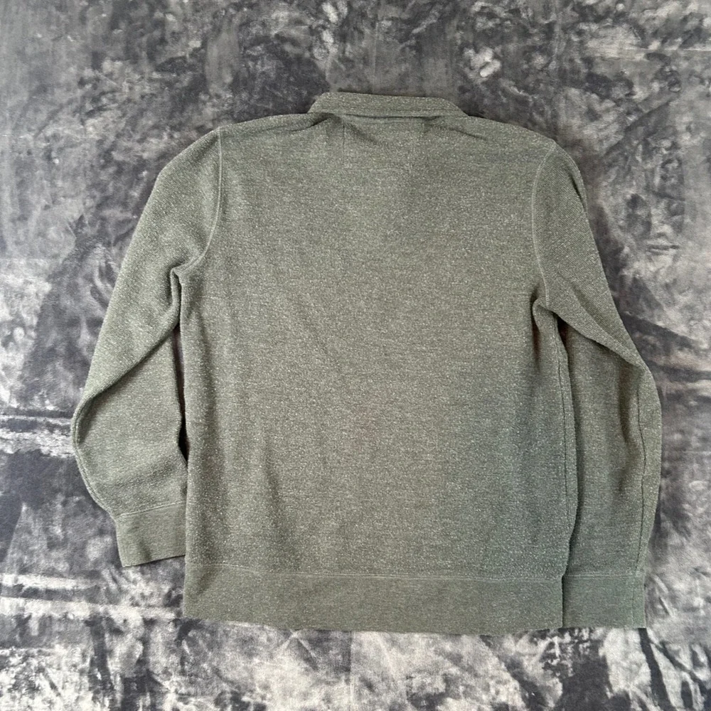 Banana Republic Polo Shirt Mens L Green Waffle Knit Long Sleeve Pullover 1646